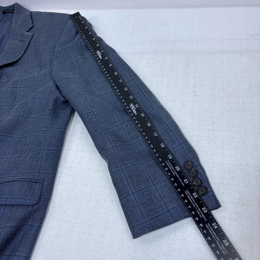 Ralph Lauren Mens Wool Silk Blazer Gray Blue Windowpane‎ Plaid Suit Jacket 42R